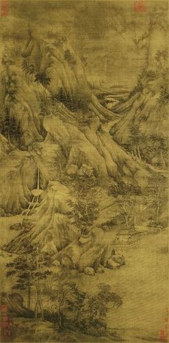 董源 《溪岸圖》 絹本設色 221.5×110厘米 美國紐約大都會博物館藏