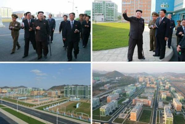 報道說，金正恩詳細聽取了住宅區建設情況，環繞公寓樓、學校、醫院等建筑視察并表示滿意。他說，這些建筑引人注目，景致極佳。（來源：朝鮮勞動新聞）