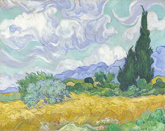 《麥田與柏樹》(A Wheatfield with Cypresses，1889)