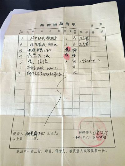 扣押清單。當事人供圖