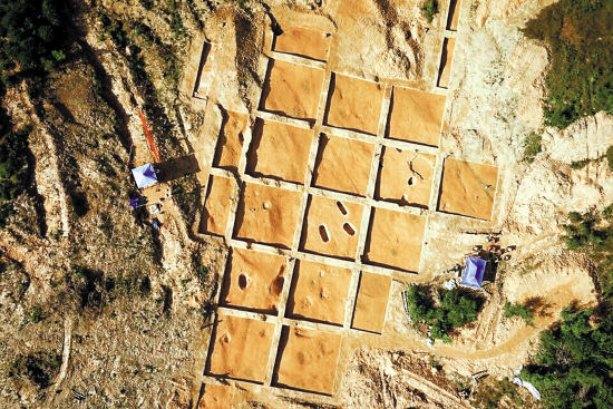 欖園嶺遺址考古工地南區航拍圖 羊城晚報記者 鄭迅 通訊員 穗文考 攝