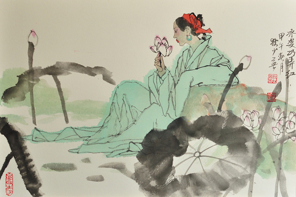 2、《冰姿巧弄紅》，狄少英，45x65cm，紙本設色，2015