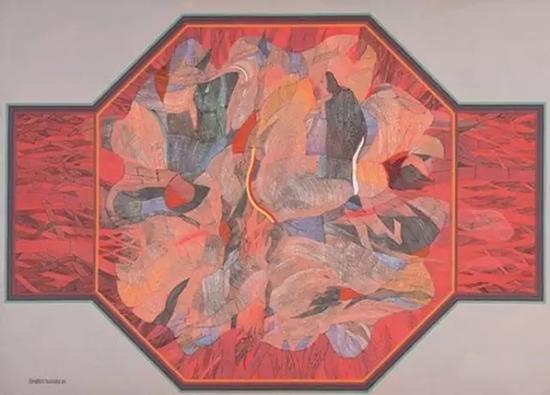 依布拉欣·胡先，《red，orange，core》，1984，布面丙烯，198.3×217.4 cm，馬幣797，500.00元成交（佳士得提供）