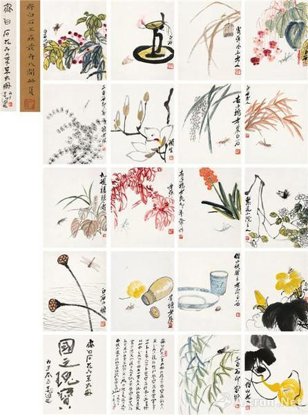附圖19、齊白石 “葉隱聞聲”花卉工筆草蟲冊冊頁 （十八開） 尺幅32×26cm×18