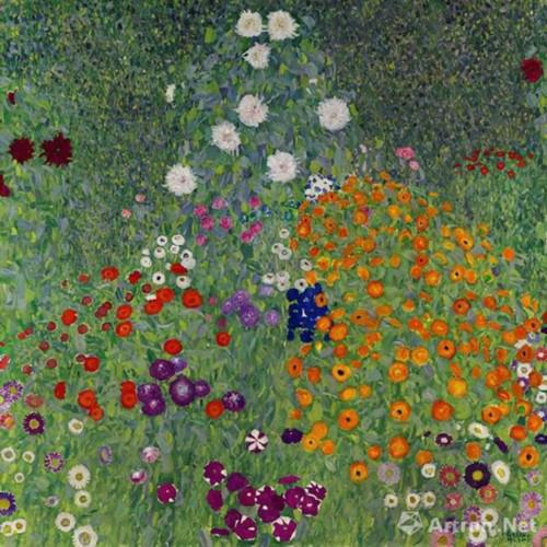 古斯塔夫-克林姆（Gustav Klimt） 《花草農園》 1907年作 油彩畫布，110x110cm 估價待詢 [此作展至2月15日]