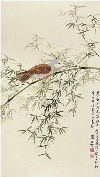 謝稚柳 綠竹斑鳩 85.5×49cm 無年款 北京畫院藏