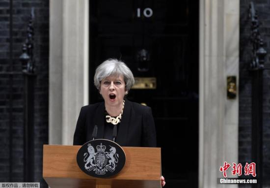 資料圖：英國倫敦，英國首相特蕾莎·梅在唐寧街10號發表演說。