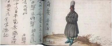 馬來西亞華僑商人興浦的肖像和親筆字。De Vrise, Album Amicorum, 1601年。私人收藏