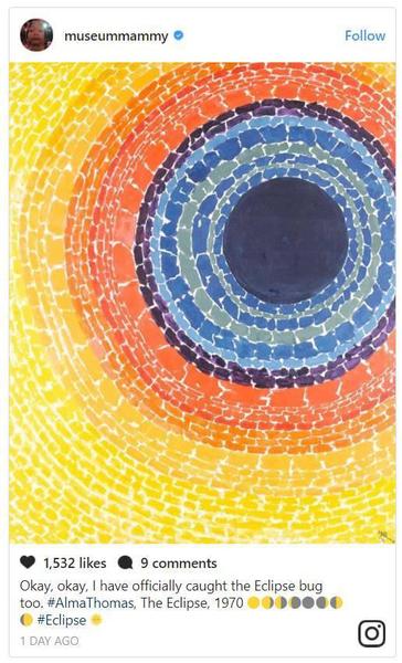 “講真，我真的抓拍到了日食！Alma Thomas，《Eclipse》，1970”。圖片：museummammy的Instagram