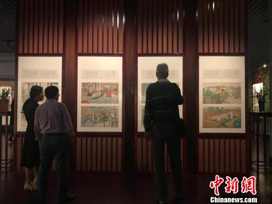 本次展覽精選全套《紅樓夢》畫冊中近200幀，展示了《紅樓夢》原著的完整故事情節以及畫家精湛的技藝筆法。　胡健 攝