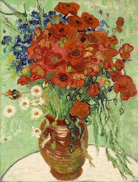 1、梵高《雛菊與罌粟花》Vase with Daisies and Poppies, Vincent van Gogh