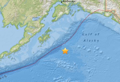 美國阿拉斯加附近海域發生7.9級地震。來源：美國地質勘探局網站截圖。