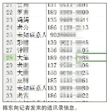 陳東與記者的聊天記錄，其稱電話信息1毛錢一條，購買的話1000條起。
