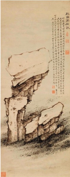 清·高鳳翰 三臺柱石圖 紙本設色 121×49.5cm 天津博物館藏