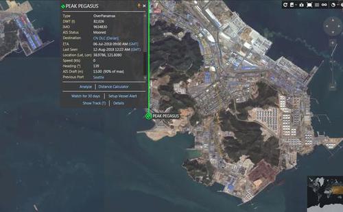 根據衛星圖顯示，“飛馬峰號”已停靠大連港。圖片來自路透社