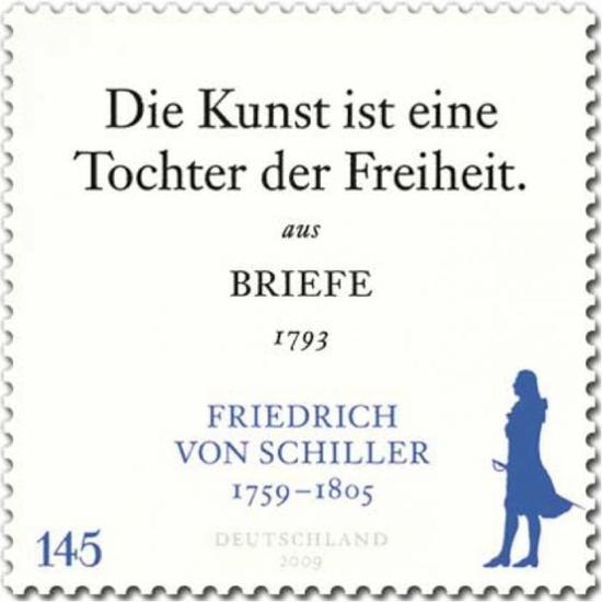 圖片：德國2009年郵票，席勒：“藝術是自由的女兒。”出自1793年席勒書簡。