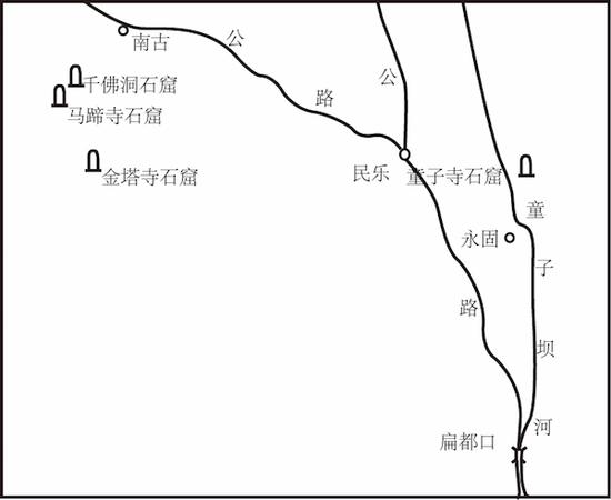 民樂縣童子寺石窟位置圖