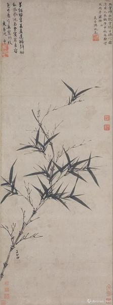 趙孟頫，《墨竹圖》軸，元，紙本水墨，97.9×36.7厘米，日本大阪市立美術館藏