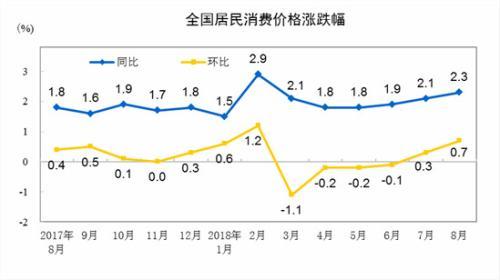 CPI同比、環比漲幅走勢圖。 來自國家統計局