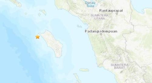 印尼西部附近海域發生5.0級地震。(圖片來源：美國地質勘探局網站截圖)