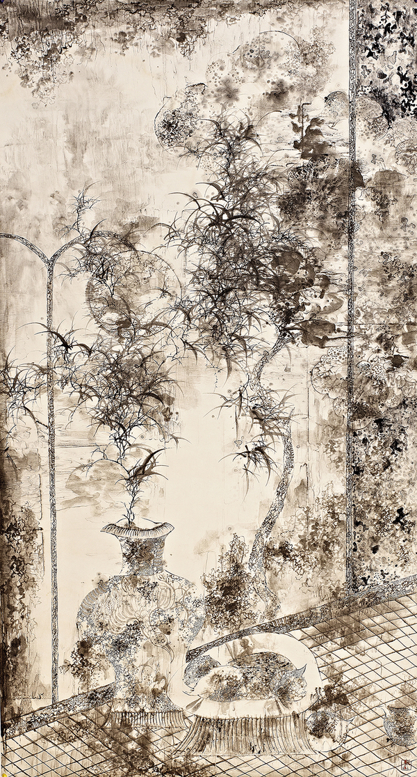 張衛，溢之二，190×98cm，紙本水墨，2013