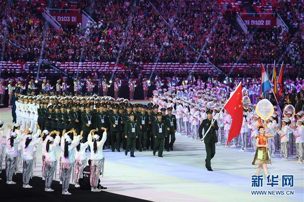 10月18日，第七屆世界軍人運動會開幕式在武漢體育中心舉行。這是中國代表團在開幕式上入場。 新華社記者 姜克紅 攝