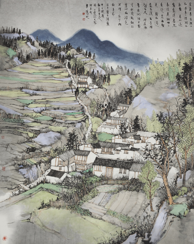 14157 谷雨    紙本水墨設(shè)色 200x160cm    2014 - 復(fù)件